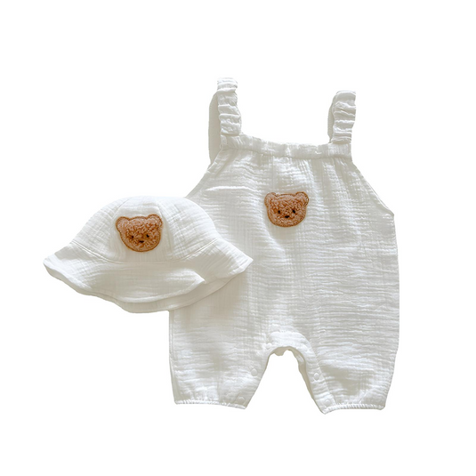 Barboteuse pour bébé en coton - Ensemble avec chapeau