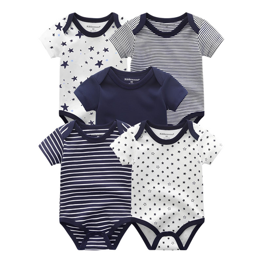 Body pour bébé en coton - Lot de 5 - Bleu Marine Gris Blanc