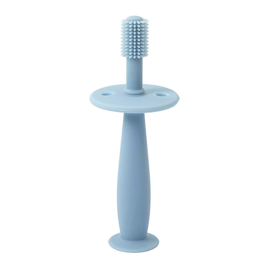 Brosse a dent pour bébé ergonomique en silicone bleu