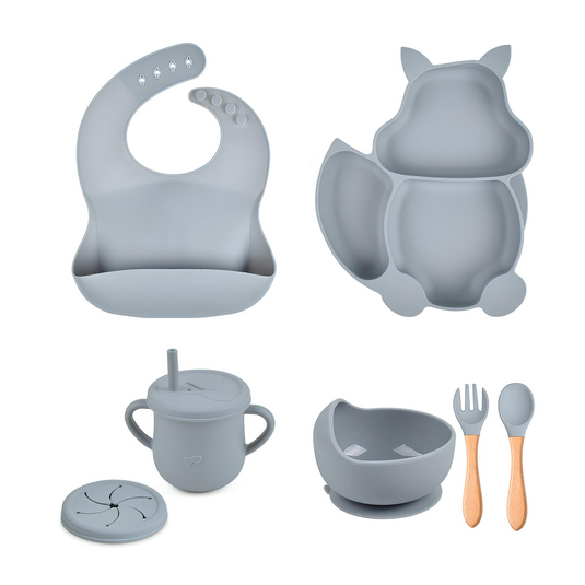 Coffret repas pour bébé en silicone - Lot de vaisselle