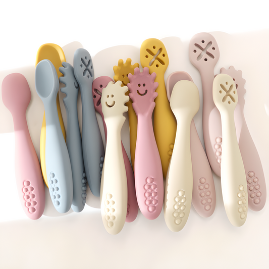 Cuillère d'apprentissage pour bébé en silicone - Lot de 3 cuillères