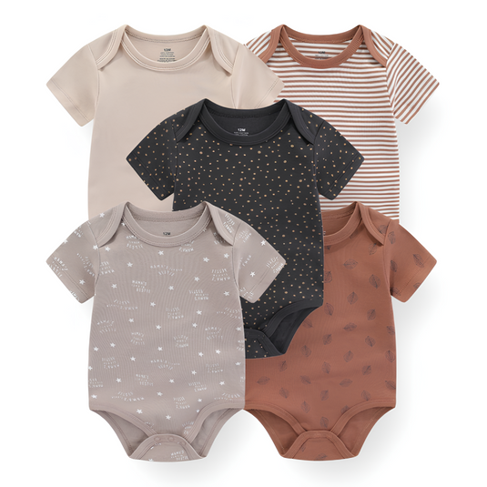 Body pour bébé en coton - Lot de 5 - Marron Beige Noir